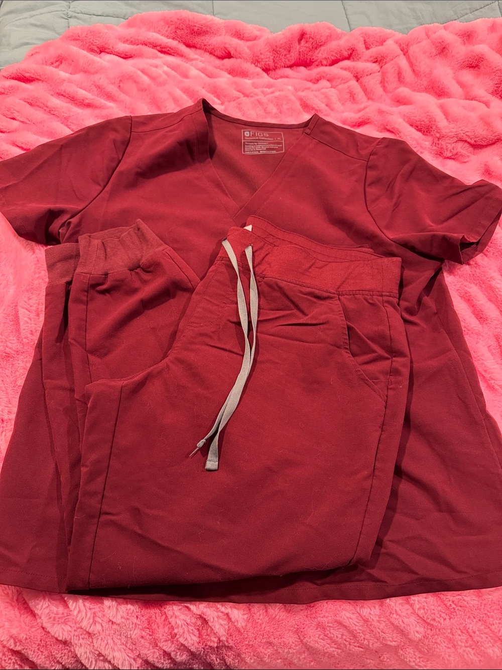 Figs Maroon Scrub Top and Jogger Pants